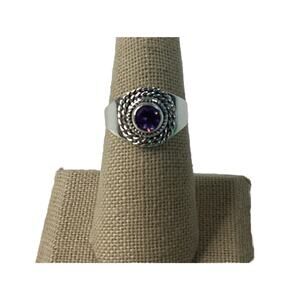 Sterling Silver 925 Amethyst Ring Band Round Faceted rope Design 8.5